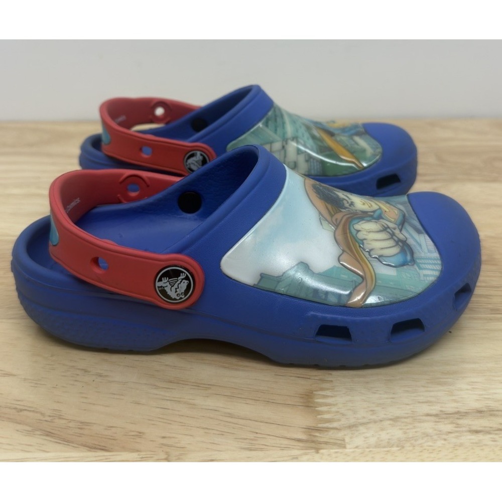 Crocs‎ Superman Blue Red Rubber Clogs Slip On Shoes Little Kids 12-13 #23